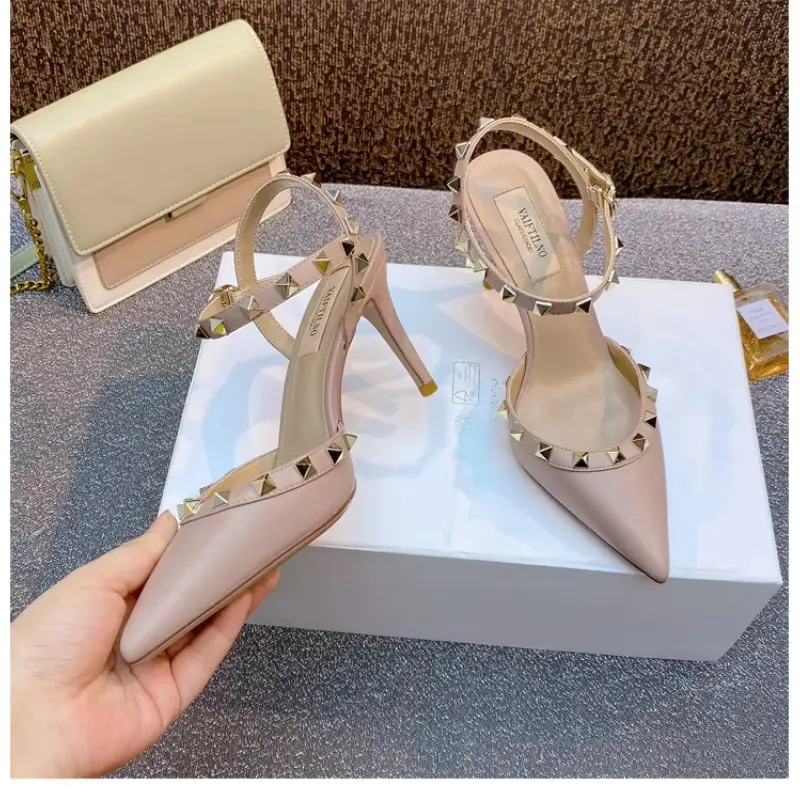 Women's sandals Summer luxury Brand Ankle Strap Slingbacks Heels sandals Rivets High Heels Shoes Female Prom Ladies shoes women