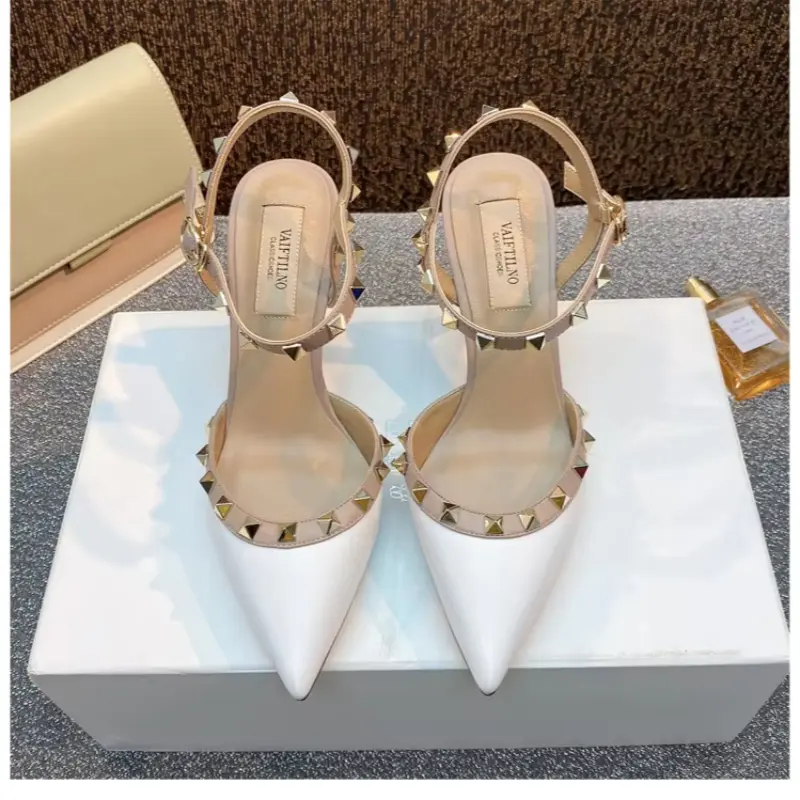 Women's sandals Summer luxury Brand Ankle Strap Slingbacks Heels sandals Rivets High Heels Shoes Female Prom Ladies shoes women