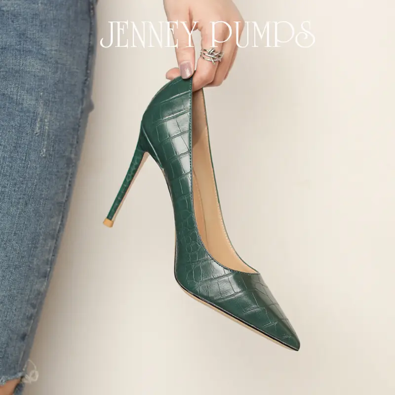 Heels for women luxury women's shoes Crocodile Pattern Leather Women's High Heels Pointed Toe Pumps Shallow Ladies shoes Women