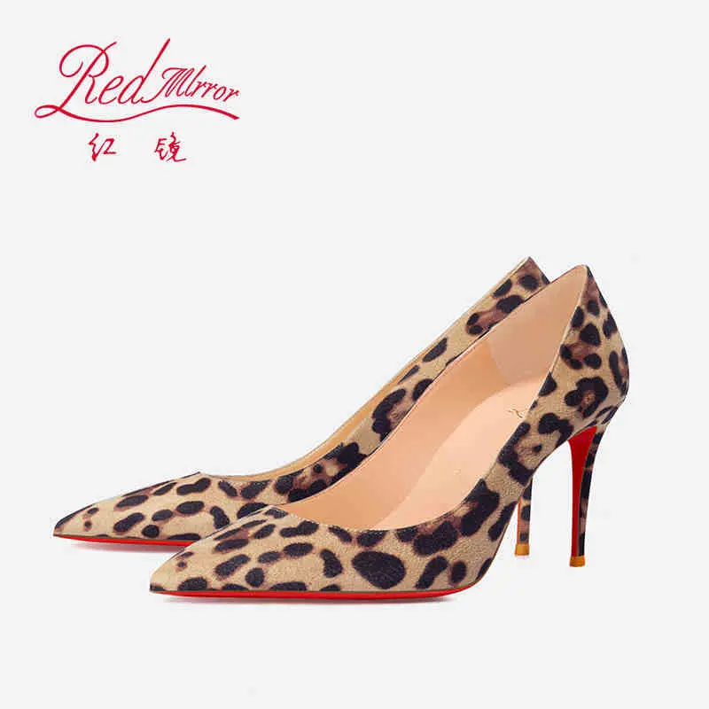 elegant women heeled Luxury Brand Leopard print heels 2025 trend Red Shiny Bottoms Pointed Toe Pumps Prom Ladies Shoes Women 8cm