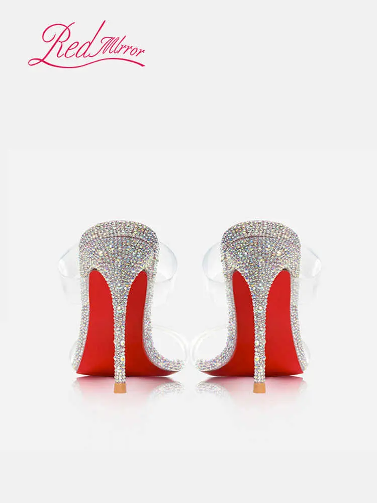 Transparent PVC Rhinestone Women's sandals Red Shiny Bottoms heeled sandals trend 2024 High-heeled slippers Luxury party women
