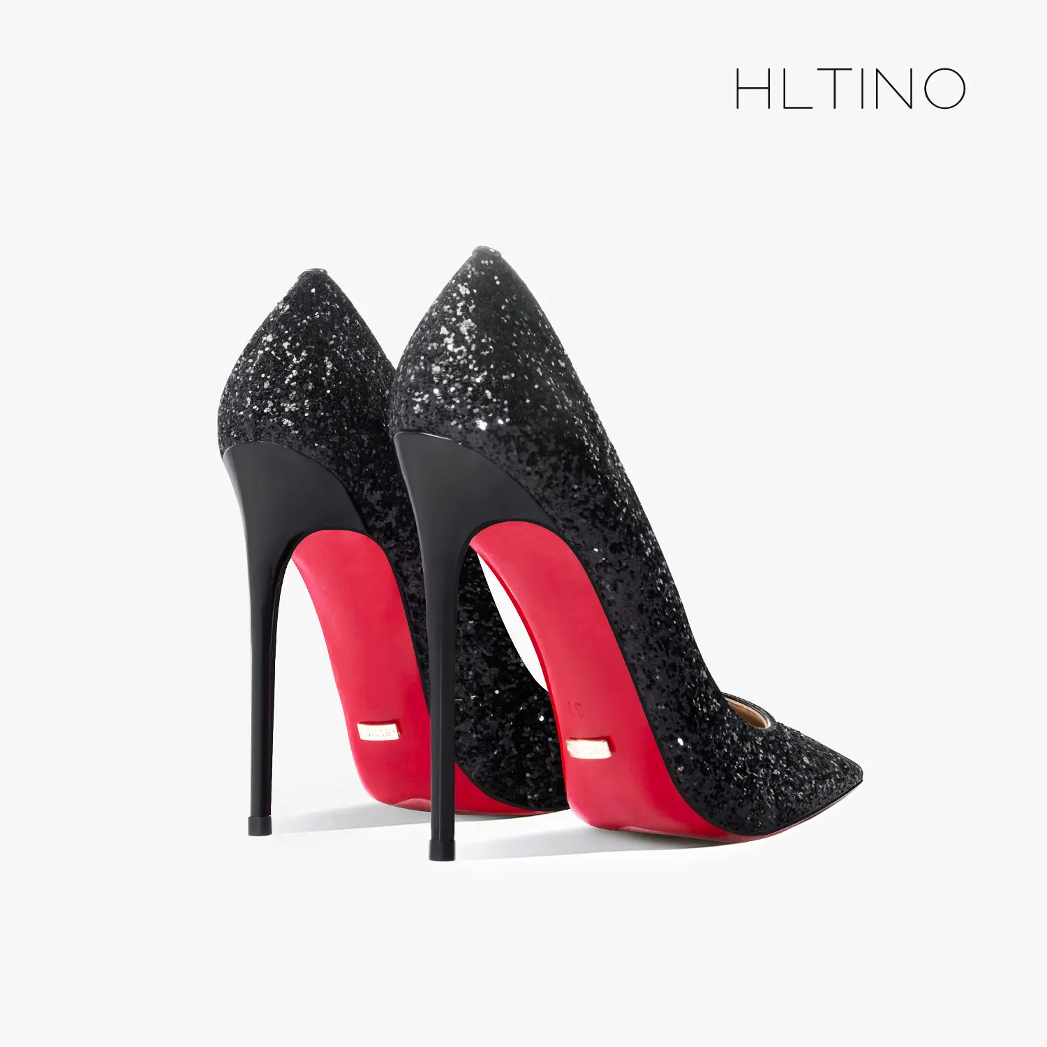 Black shiny luxury women's shoes Brand Pumps Red Bottom Pointed toe Glitter Basic High Heels Shoes Female Prom Party Shoes Women