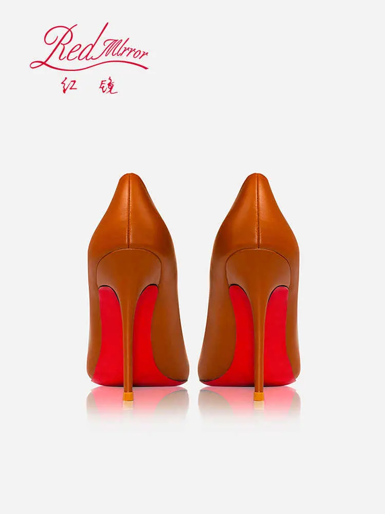 Brown matte Women's elegant high heel shoes Luxury Brand Pumps Red Shiny Bottom Pointed Toe Party Designer Prom Ladies shoes 44