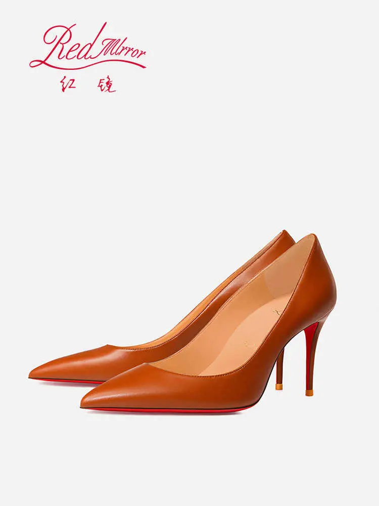 Brown matte Women's elegant high heel shoes Luxury Brand Pumps Red Shiny Bottom Pointed Toe Party Designer Prom Ladies shoes 44