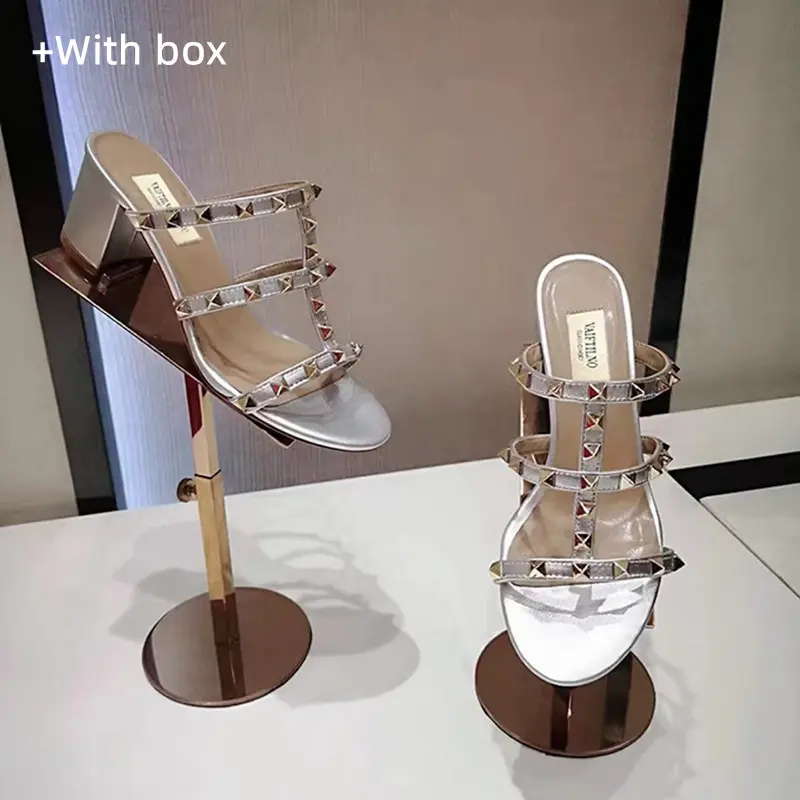 luxury women's shoes Gladiator shoes woman 2024 trend For Women's Sandals Summer Slippers Chunky Heel Leather Rivets High heels