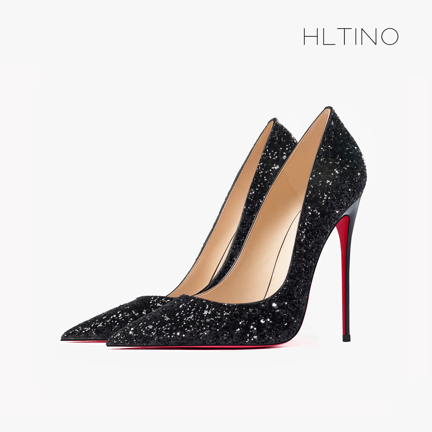 Black shiny luxury women's shoes Brand Pumps Red Bottom Pointed toe Glitter Basic High Heels Shoes Female Prom Party Shoes Women
