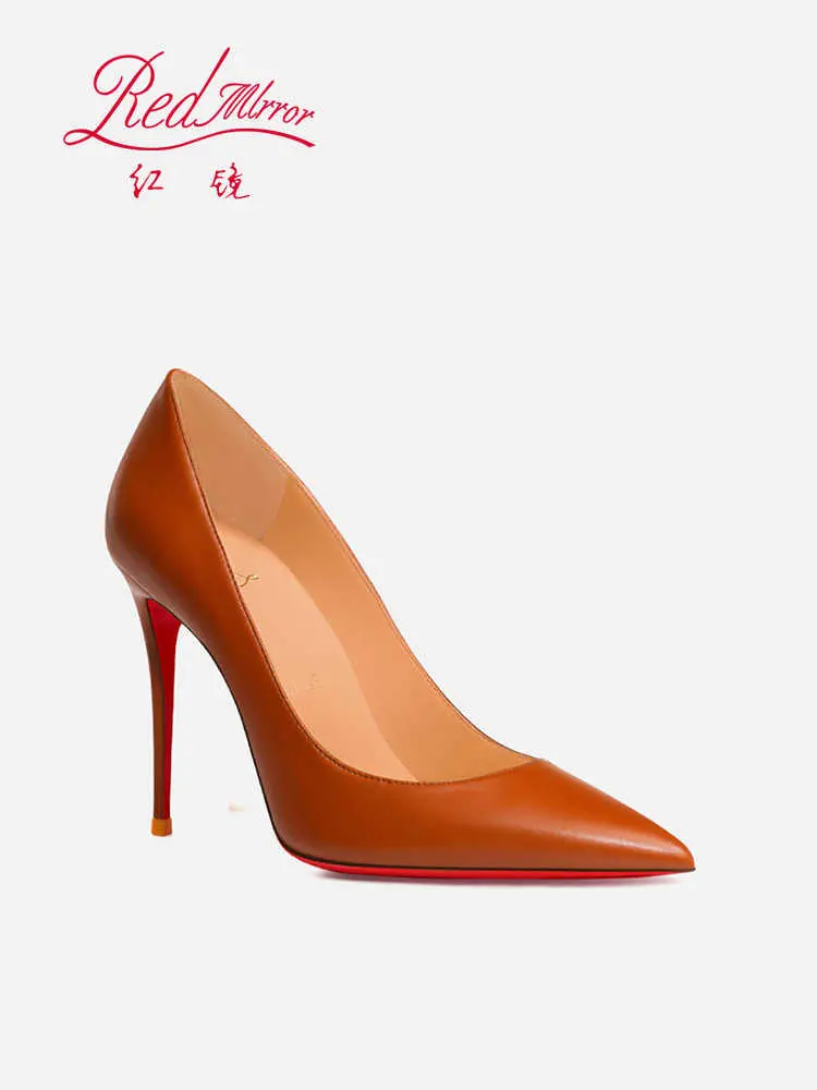 Brown matte Women's elegant high heel shoes Luxury Brand Pumps Red Shiny Bottom Pointed Toe Party Designer Prom Ladies shoes 44