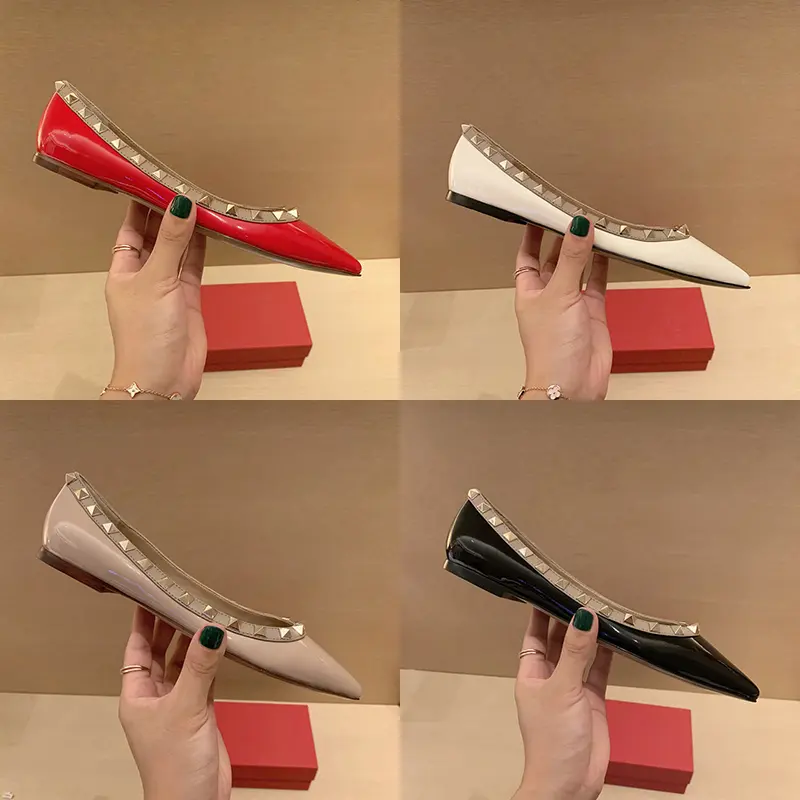 luxury Women's Flat Shoes Leather Brand Rivet Pointed Toe Shoes Comfortable Casual  Fashion Party Prom Shoes Women Zapatos Mujer