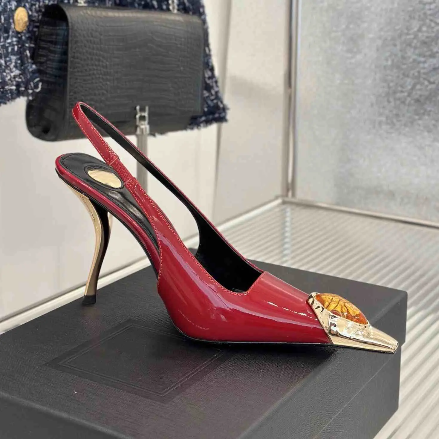 Women heels 2025 New Star Style Pointed toe Slingbacks elegant Women's High Heels Luxury Brand Pumps Rhinestones Party Prom Shoe