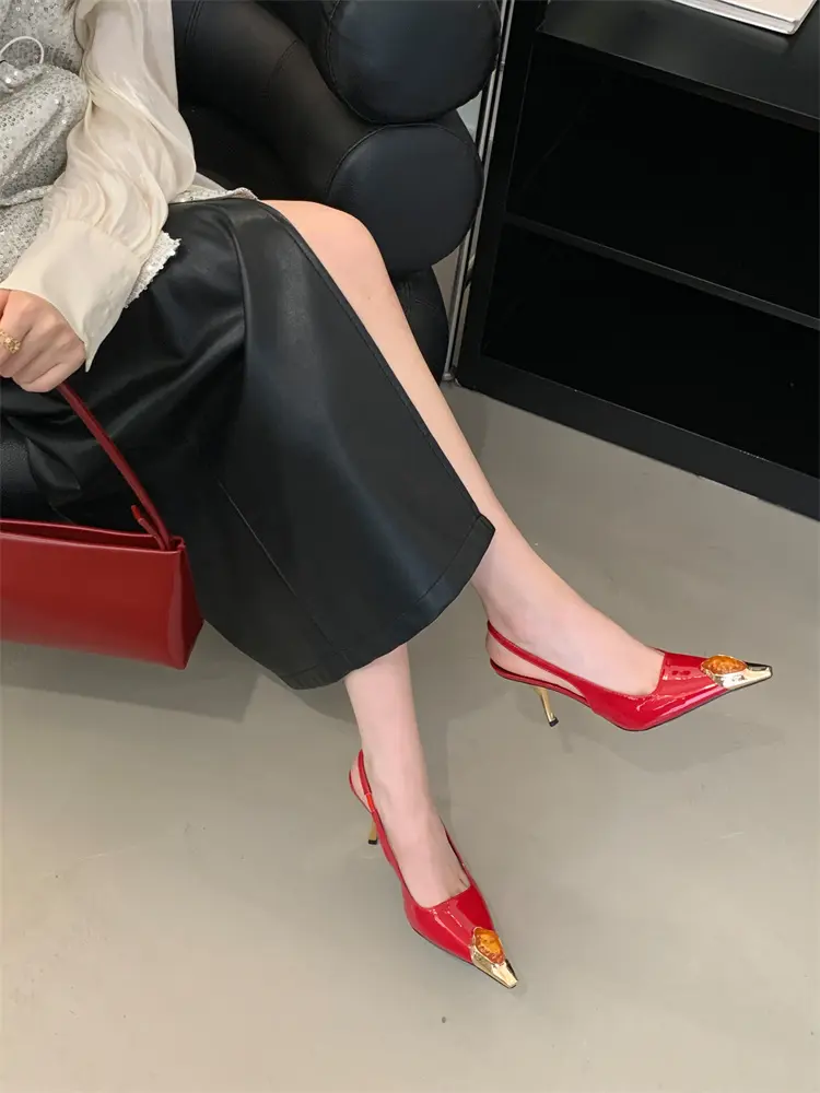 Women heels 2025 New Star Style Pointed toe Slingbacks elegant Women's High Heels Luxury Brand Pumps Rhinestones Party Prom Shoe