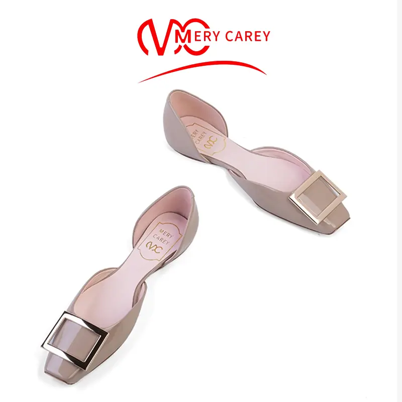 Metal decoration flats women genuine leather Women's Shoes 2024 new Square luxury brand woman shoes Comfortabl ladies Boat shoes