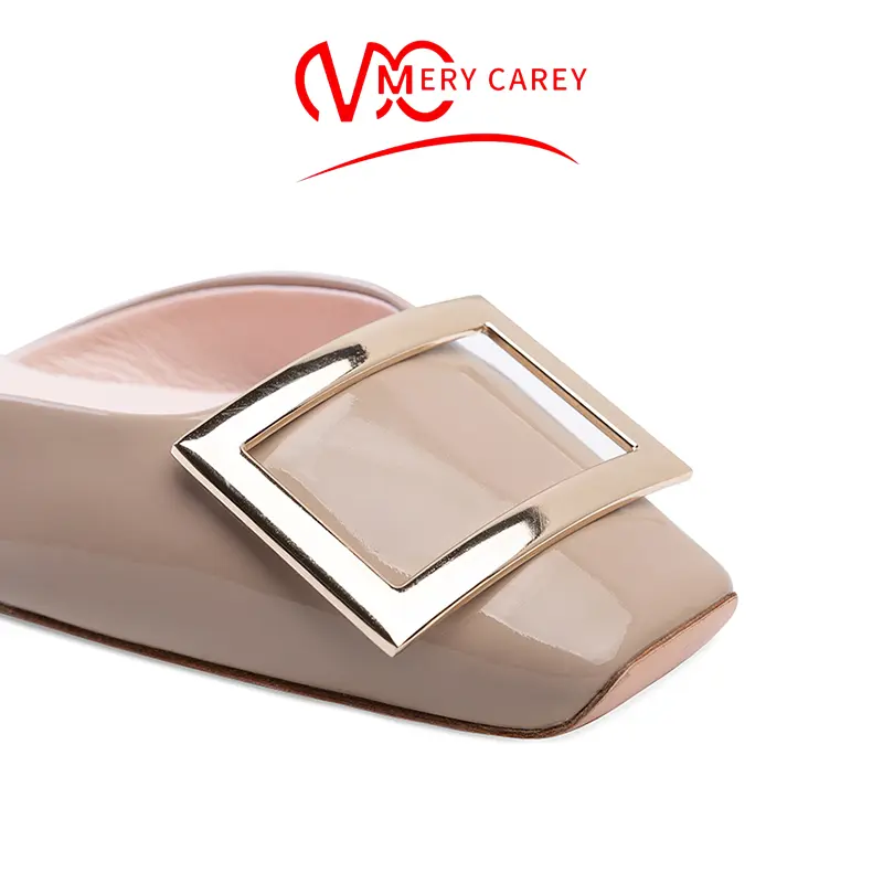 Metal decoration flats women genuine leather Women's Shoes 2024 new Square luxury brand woman shoes Comfortabl ladies Boat shoes