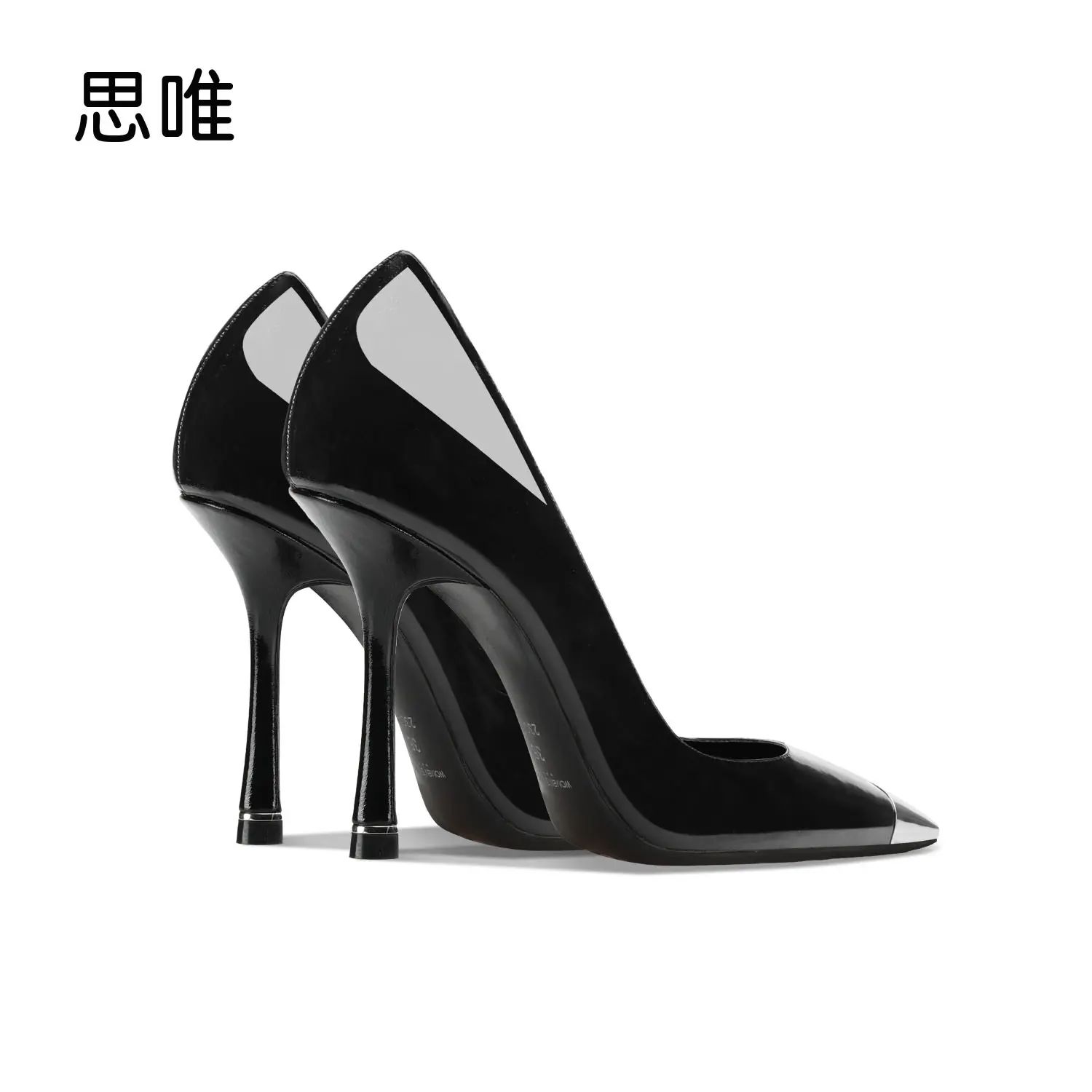 luxury women's shoes Luxury Thin Square Head Heel High-Heeled Shoes Female Fairy Wind Patent Leather Metal Decoration Wedding Sh