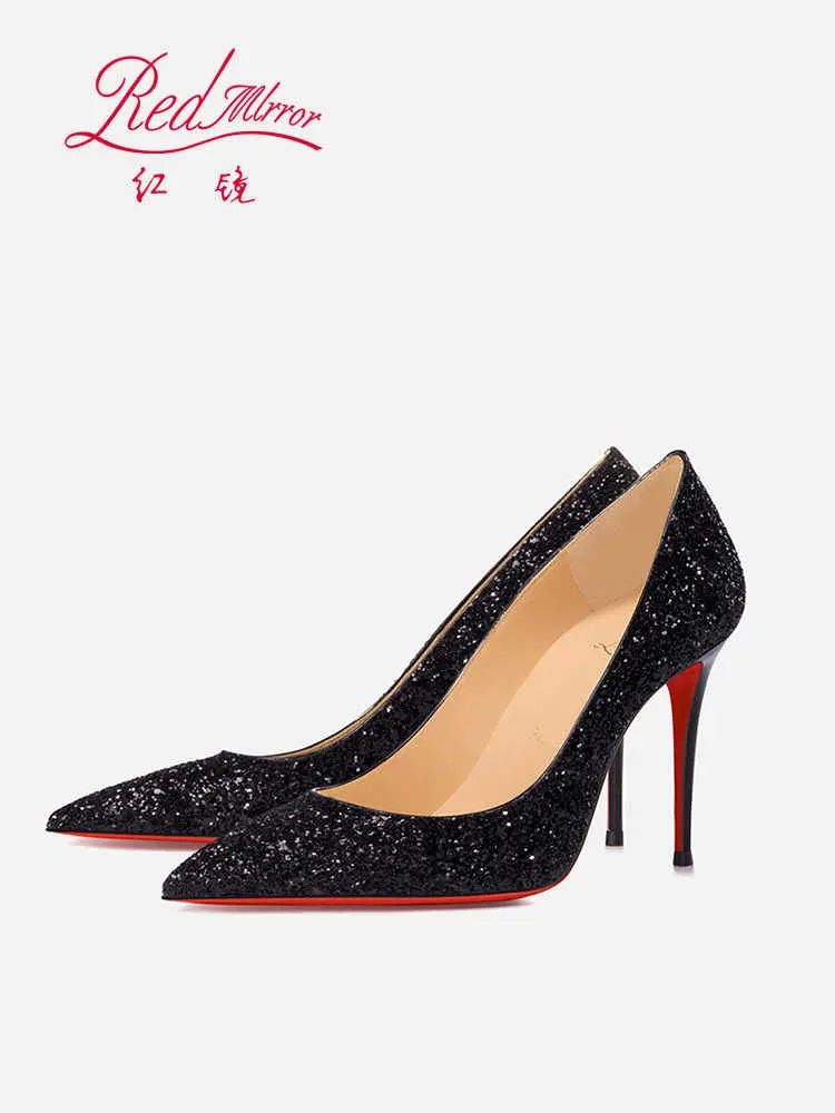 Women's Super High Heels 2025 Shiny Black Gold Silver Sexy Pumps with Red Sole Pointed Thin Toe Single Order 12cm Ladies Party