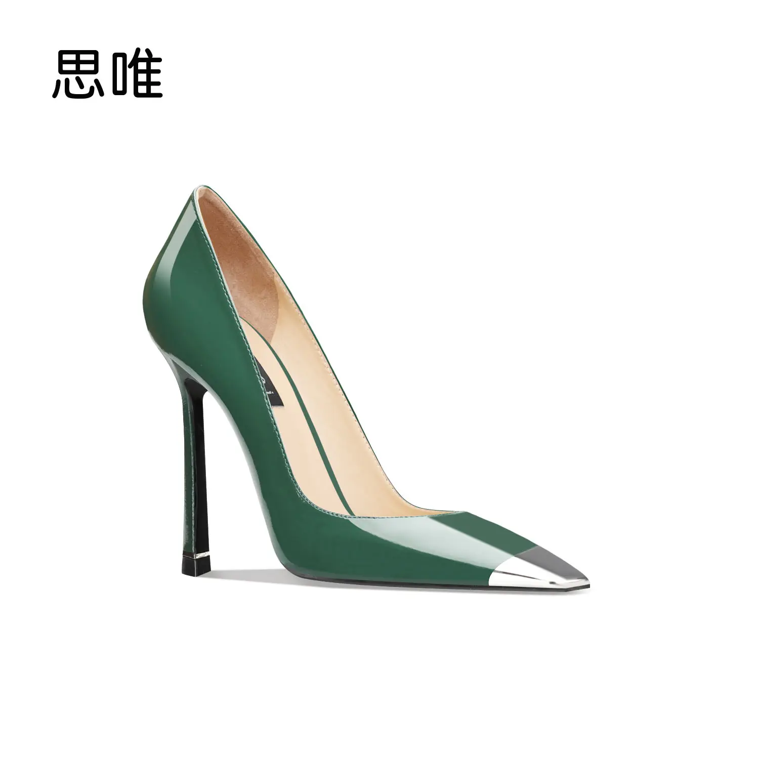 luxury women's shoes Luxury Thin Square Head Heel High-Heeled Shoes Female Fairy Wind Patent Leather Metal Decoration Wedding Sh