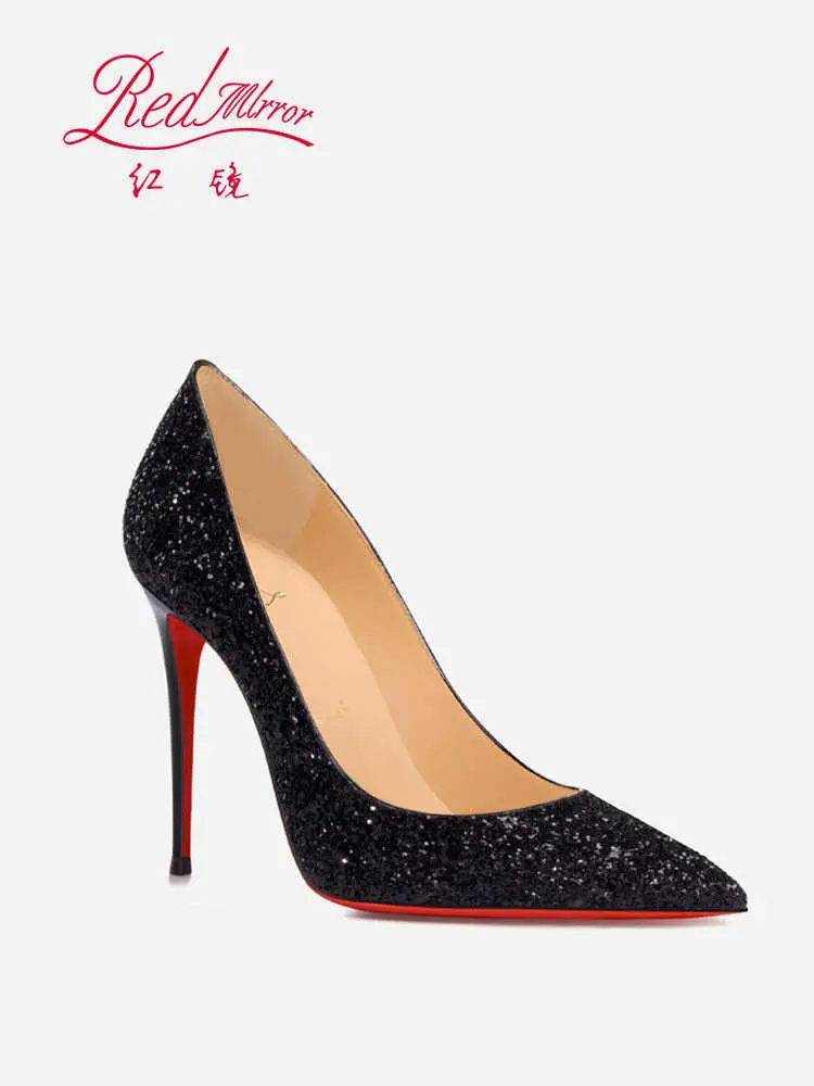 Women's Super High Heels 2025 Shiny Black Gold Silver Sexy Pumps with Red Sole Pointed Thin Toe Single Order 12cm Ladies Party