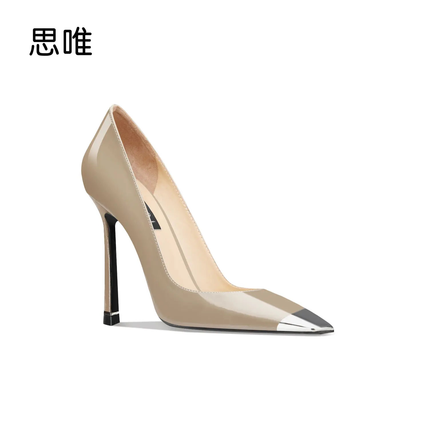 luxury women's shoes Luxury Thin Square Head Heel High-Heeled Shoes Female Fairy Wind Patent Leather Metal Decoration Wedding Sh