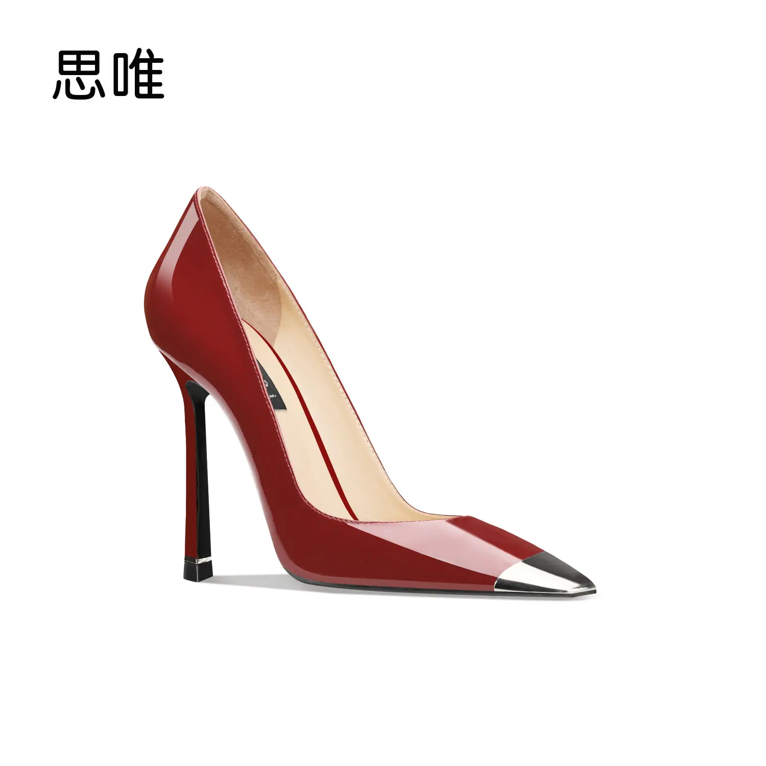 luxury women's shoes Luxury Thin Square Head Heel High-Heeled Shoes Female Fairy Wind Patent Leather Metal Decoration Wedding Sh