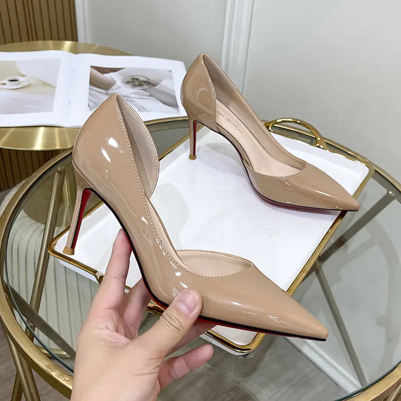 2024 Woman shoes luxury women's shoes Brand Classics Pumps Red Bottoms Shiny High Heels Shoes Patent Leather Pointed Toe 10/12cm