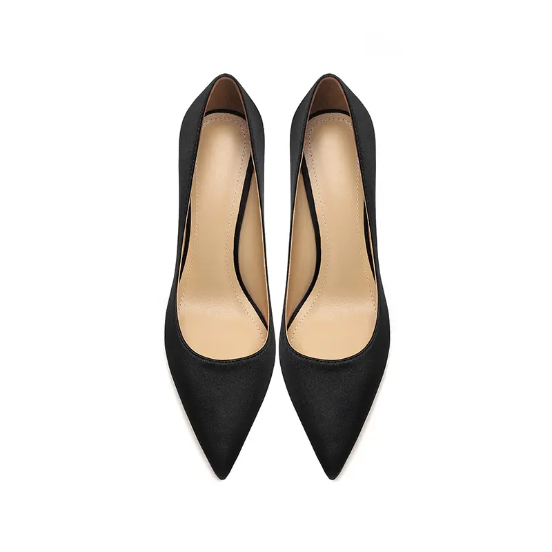 Heels for women 2024 luxury women's shoes Silk With Low Heel Women's High Heels Pointed Toe Stiletto Fashion Shallow Comfortable