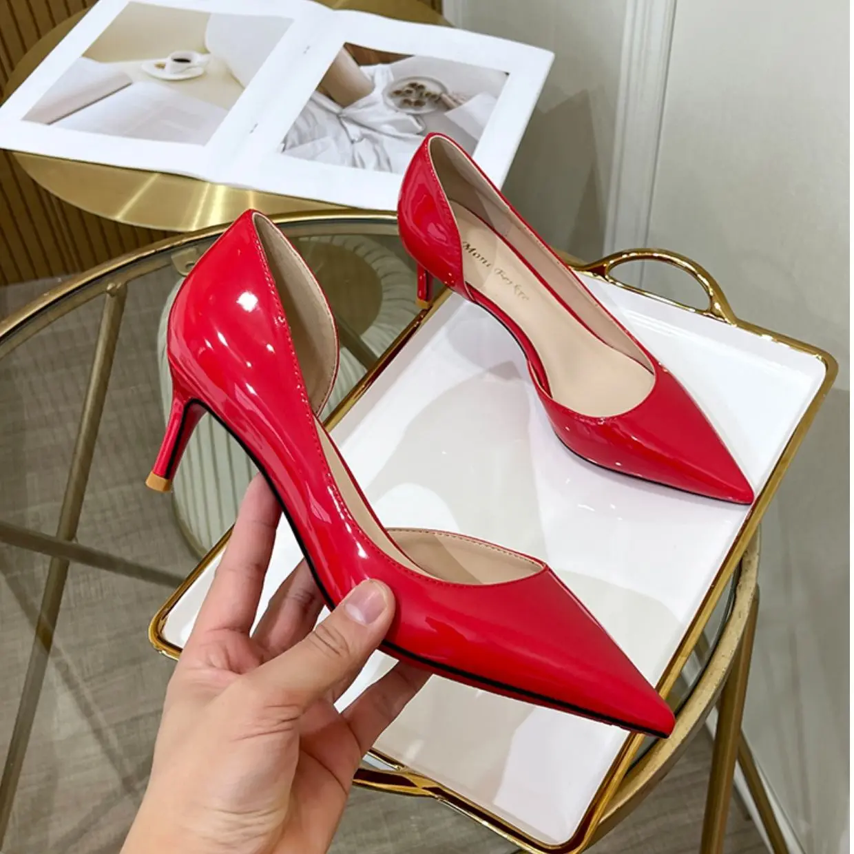 2024 Woman shoes luxury women's shoes Brand Classics Pumps Red Bottoms Shiny High Heels Shoes Patent Leather Pointed Toe 10/12cm