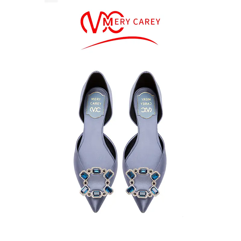 luxury woman shoes  brand rhinestone Silk Women's Shoes Brand Pointed toe Comfortabl Metal decoration ladies shoes Boat shoes