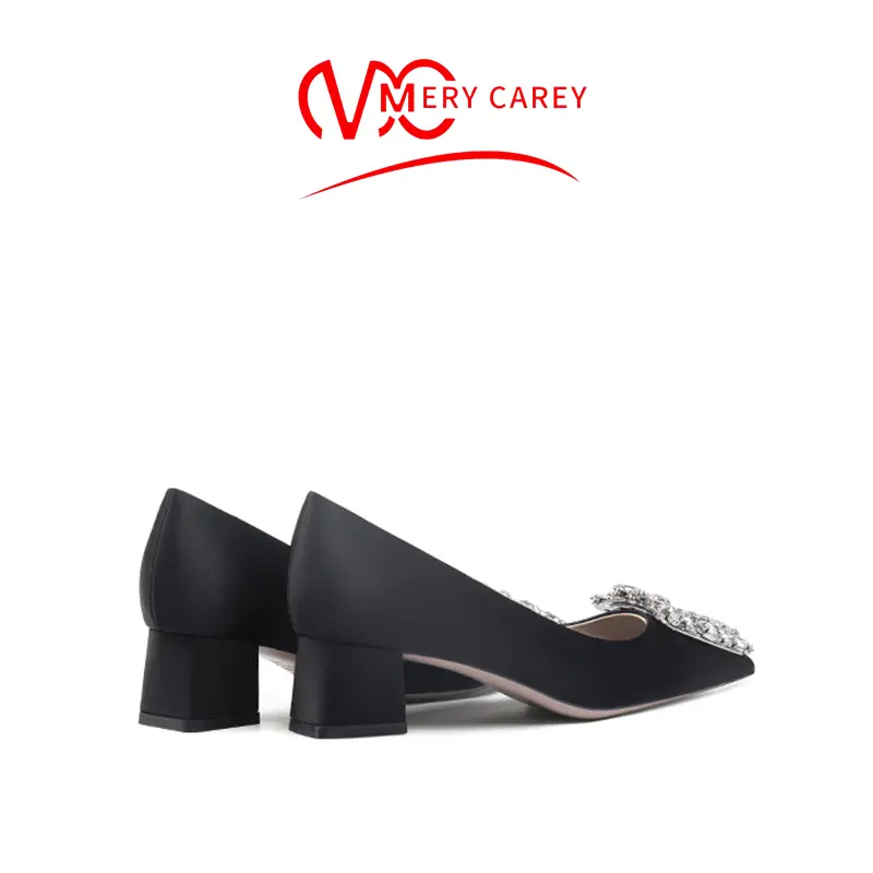 brand rhinestone Silk Women's Shoes luxury woman shoes Square heel High Heels shoes Designer Brand Pumps Pointed toe Comfortable