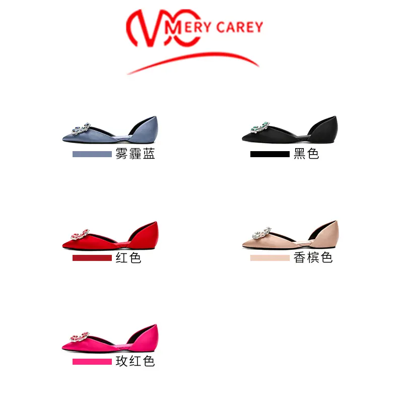 luxury woman shoes  brand rhinestone Silk Women's Shoes Brand Pointed toe Comfortabl Metal decoration ladies shoes Boat shoes