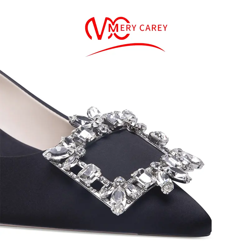 brand rhinestone Silk Women's Shoes luxury woman shoes Square heel High Heels shoes Designer Brand Pumps Pointed toe Comfortable