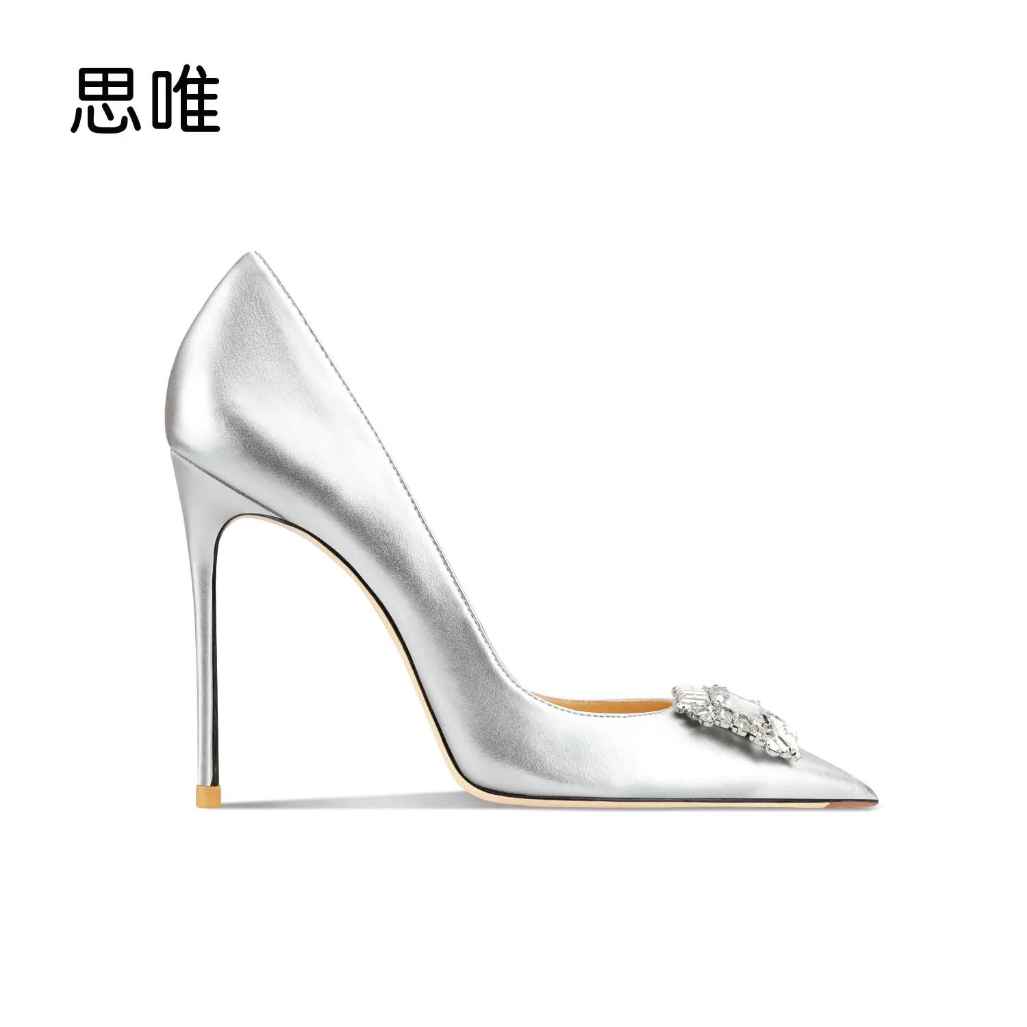 Woman shoes luxury women's shoes Women Heels Silvery Pumps Leather Rhinestone Crystal High Heels Pointed Toe Stiletto Party Shoe