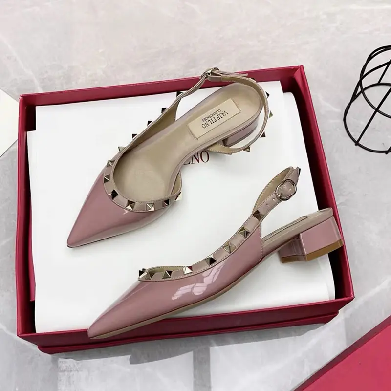 luxury Women's sandals Summer Slingbacks Chunky Heel Casual Brand elegant Fashion Designer Rivets shoes Prom Party Shoes Women