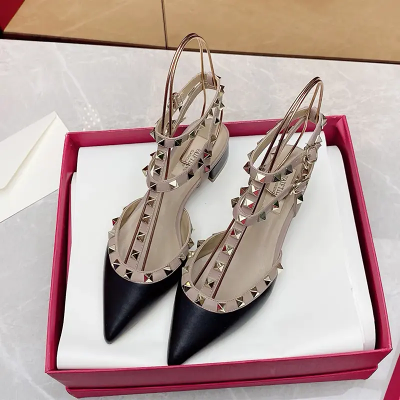 Women's heeled sandals Summer luxury Brand Ankle Strap Silver Rivets Thick Heel Gladiator Sandals Fashion Ladies Shoes Women