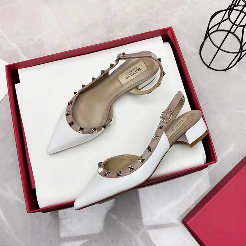luxury Women's sandals Summer Slingbacks Chunky Heel Casual Brand elegant Fashion Designer Rivets shoes Prom Party Shoes Women
