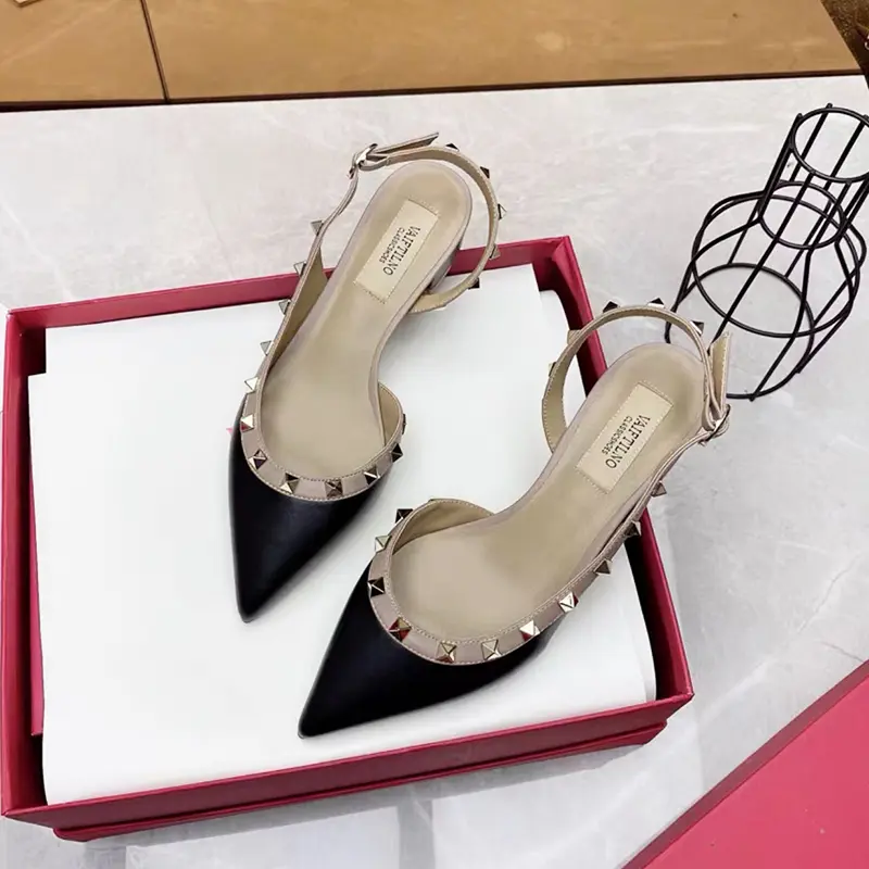 luxury Women's sandals Summer Slingbacks Chunky Heel Casual Brand elegant Fashion Designer Rivets shoes Prom Party Shoes Women
