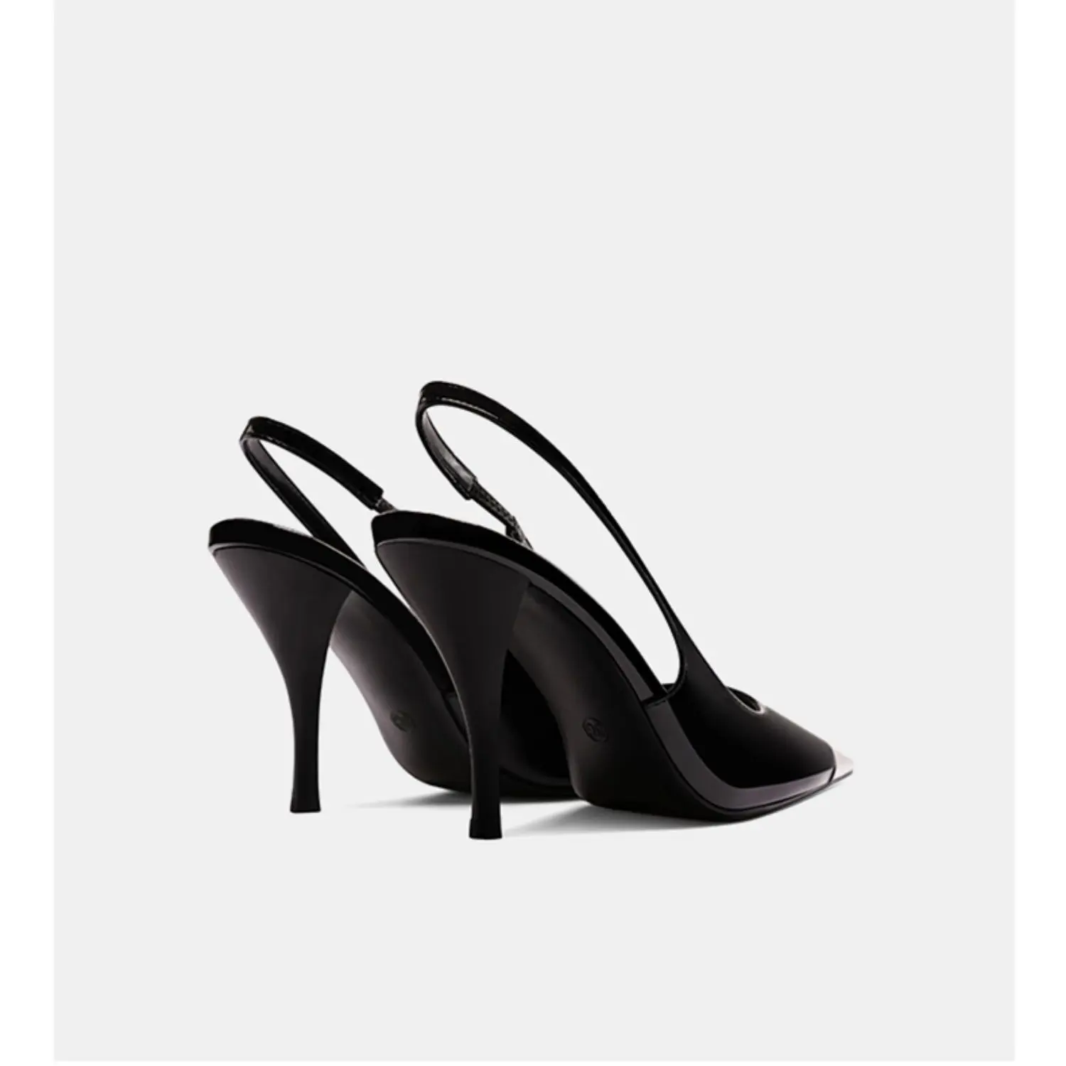 luxury women's shoes 2024 New Summer Black Leather Women Slippers Sandals Metal Decoration Shallow Square head High Heel Pumps C