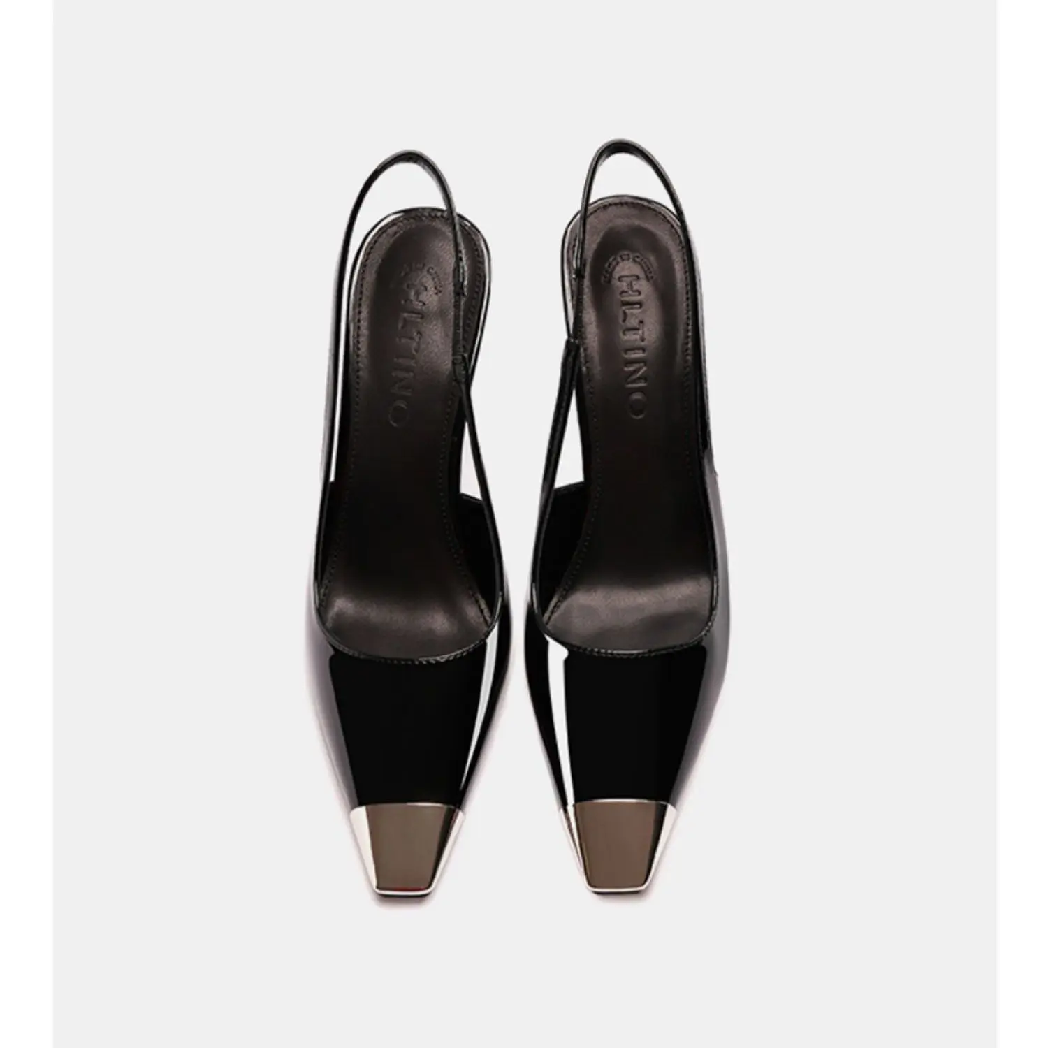 luxury women's shoes 2024 New Summer Black Leather Women Slippers Sandals Metal Decoration Shallow Square head High Heel Pumps C