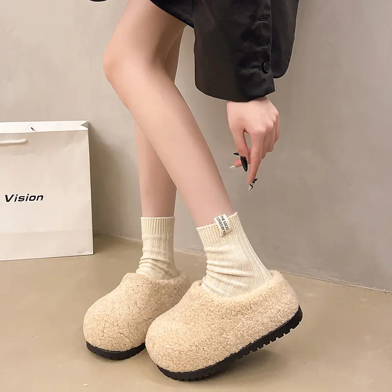 Winter New Baotou Slippers Women's Round Head Deep Mouth Leopard Suede Thick Bottom Anti-slip Wear-resistant Cotton Drag