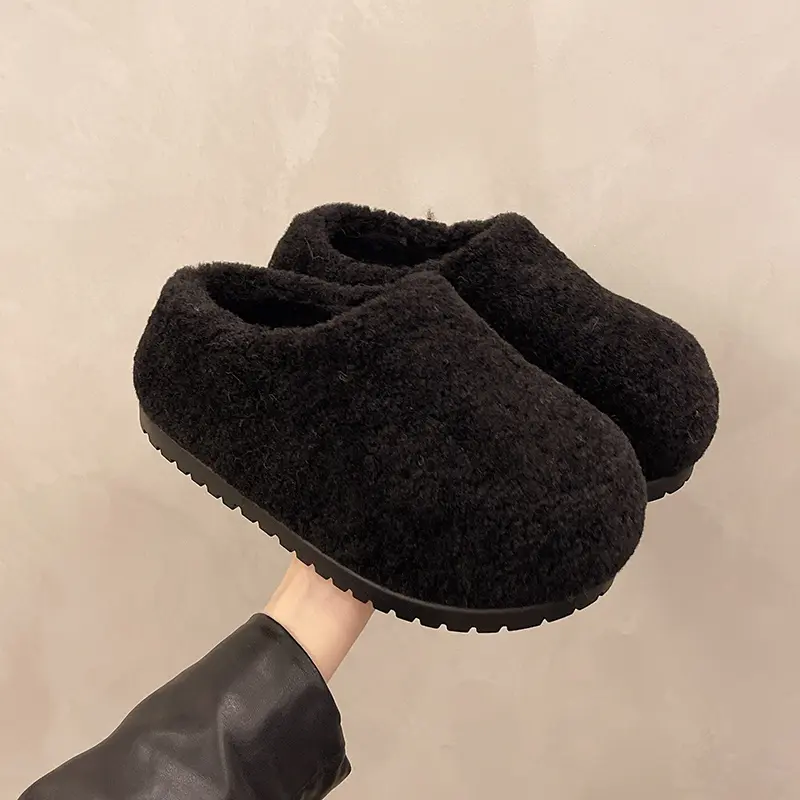 Winter New Baotou Slippers Women's Round Head Deep Mouth Leopard Suede Thick Bottom Anti-slip Wear-resistant Cotton Drag