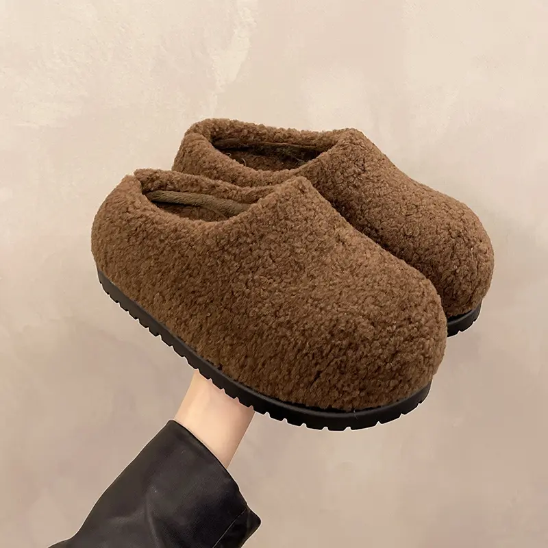 Winter New Baotou Slippers Women's Round Head Deep Mouth Leopard Suede Thick Bottom Anti-slip Wear-resistant Cotton Drag