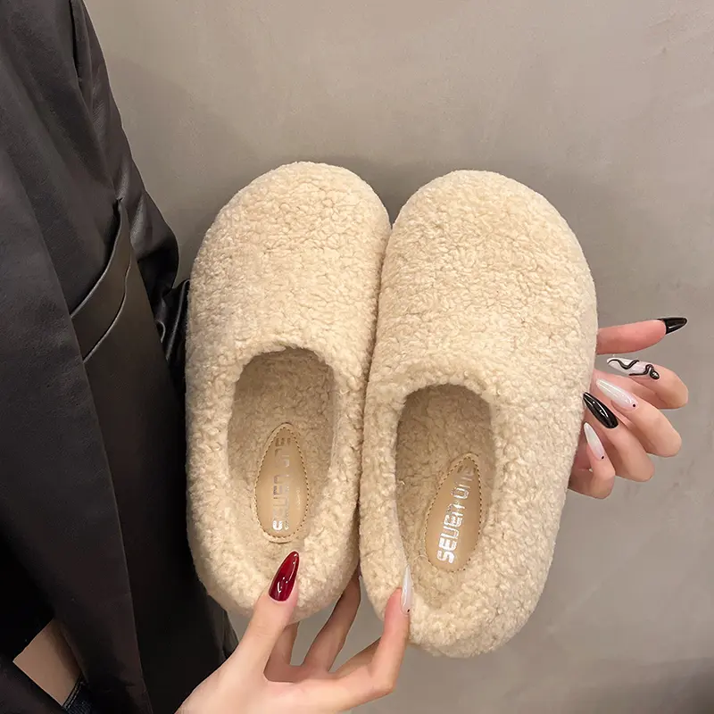 Winter New Baotou Slippers Women's Round Head Deep Mouth Leopard Suede Thick Bottom Anti-slip Wear-resistant Cotton Drag