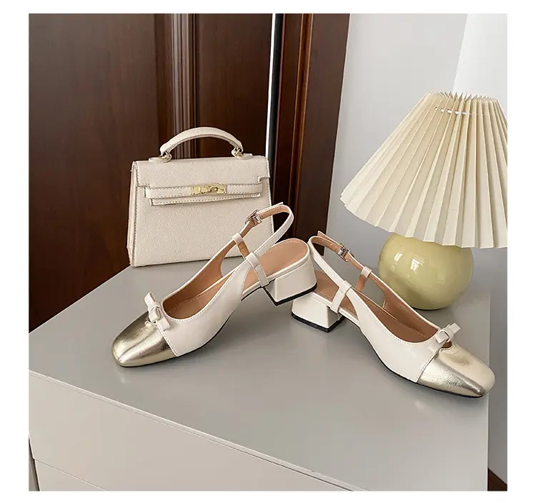 Wear Toe Sandals on The Outside, Women's Summer New Fairy Style, Small Fragrance, Bow Bow Square Heel Mary Jane Single Shoes