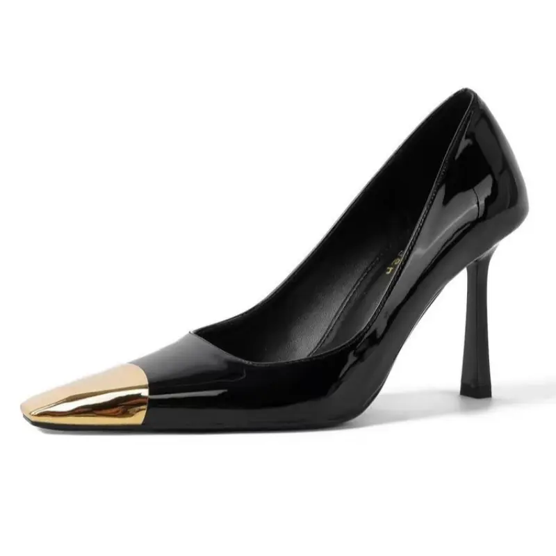 Spring New Single Shoes Women's Fashion Metal Pointed Shallow Mouth Non-slip Wear-resistant High Heels