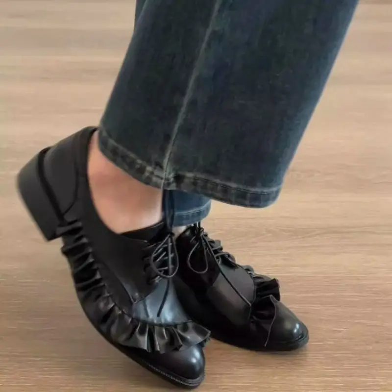 Women's Fashion Round Head Deep Cut Lace Cross Front Lacing Soft Sole Anti-slip Wear-resistant Low Heel Summer Heel Shoes