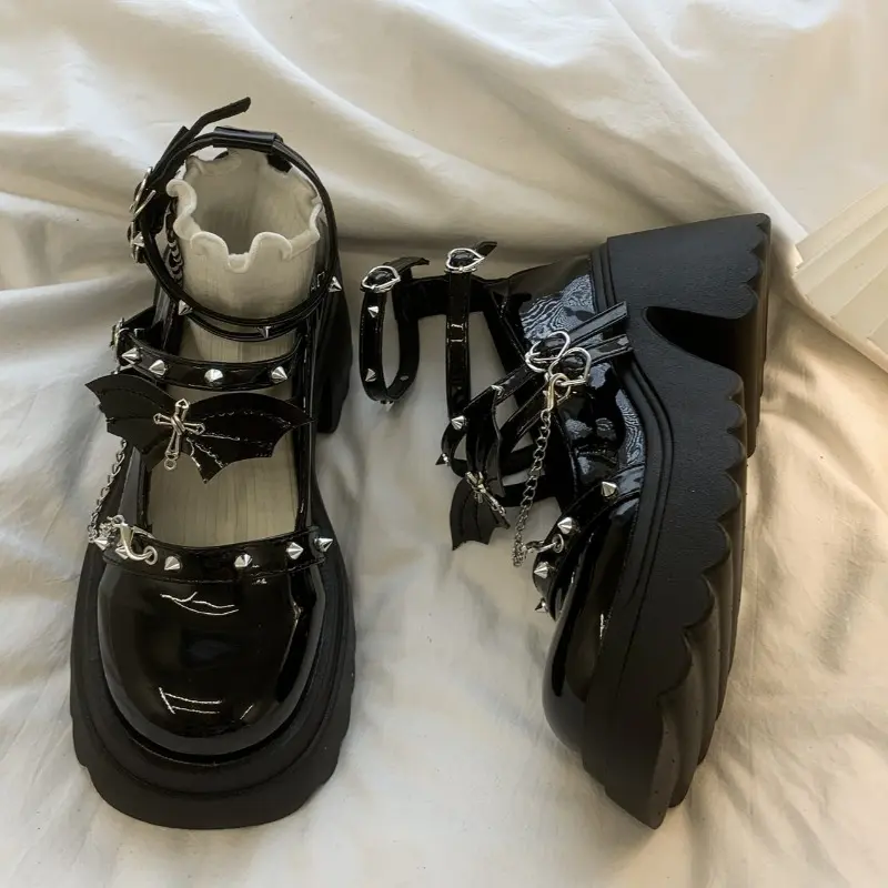 Spring Chunky Mary Jane Shoes for Women Round Head Shallow Mouth Rivet Waterproof Platform Anti-slip Wear-resistant High Heels
