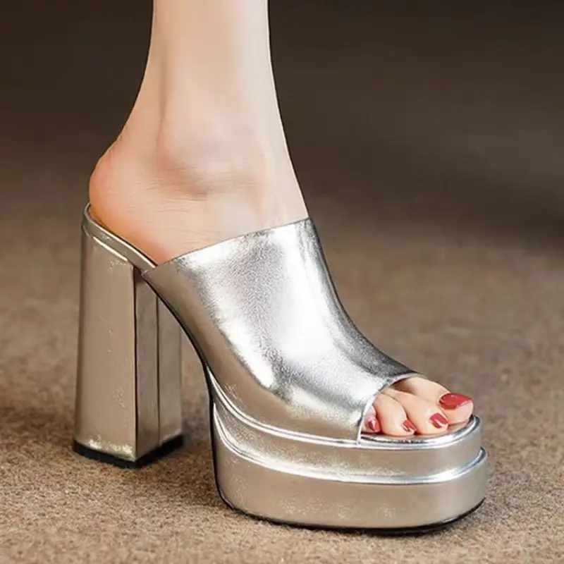Women's Temperament Super High Heel Sandals Summer New Round Head Waterproof Platform Thick Bottom Fish Mouth Slippers