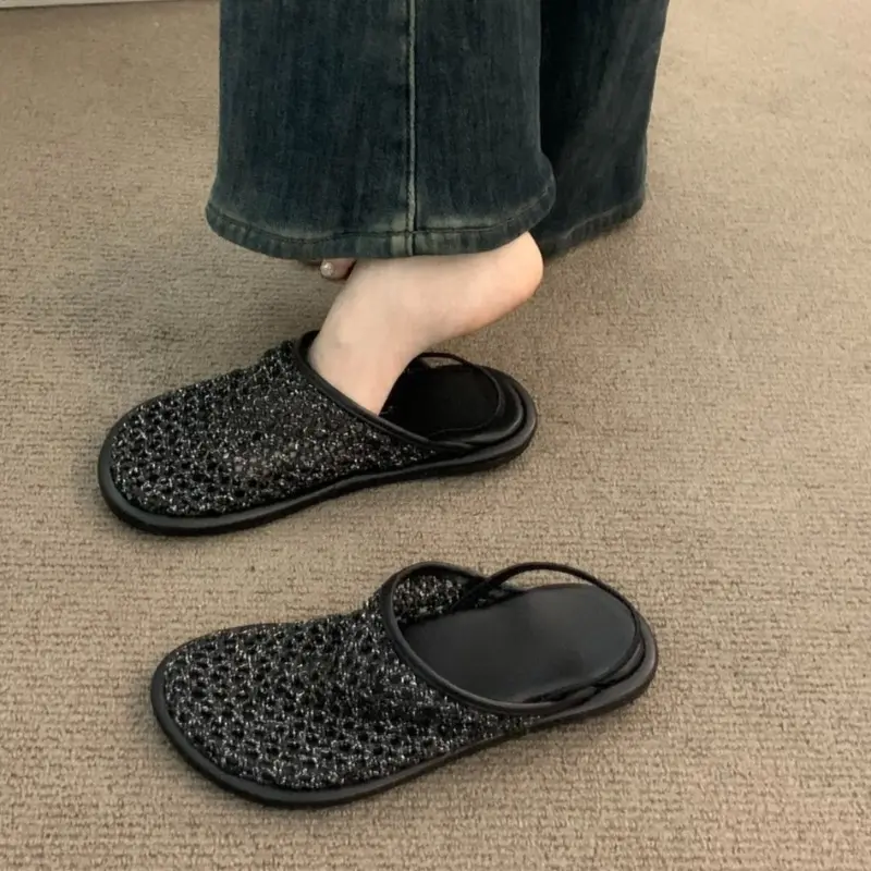 Mesh Hollow Woven Toe Sandals for Women for Summer Wear New Style with Back Straps and Soft Soles for Beach Roman Shoes