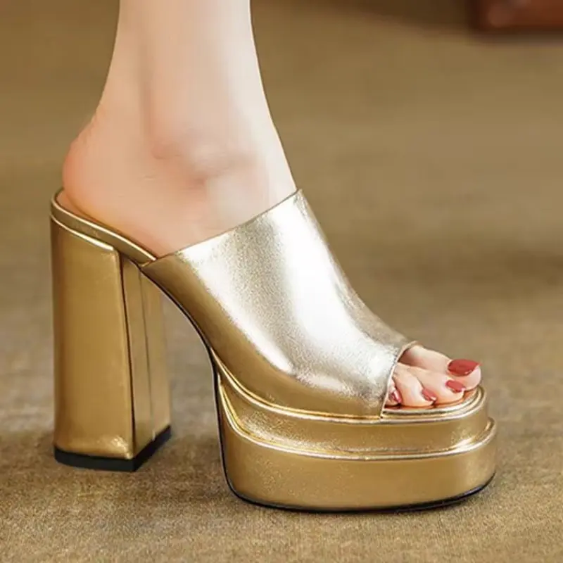 Women's Temperament Super High Heel Sandals Summer New Round Head Waterproof Platform Thick Bottom Fish Mouth Slippers