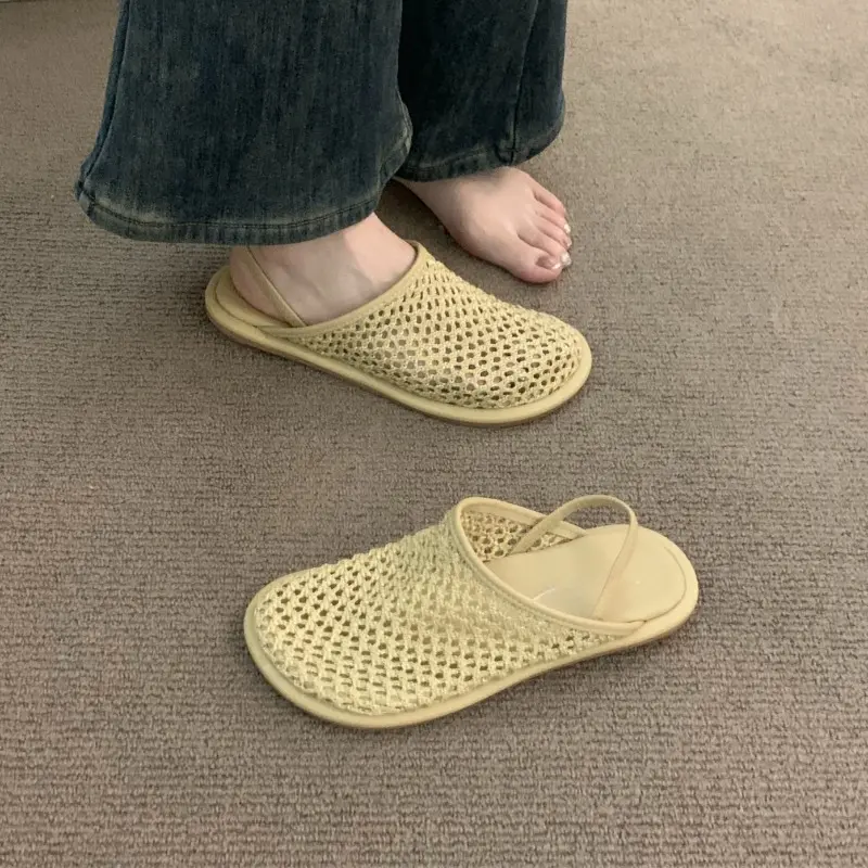 Mesh Hollow Woven Toe Sandals for Women for Summer Wear New Style with Back Straps and Soft Soles for Beach Roman Shoes