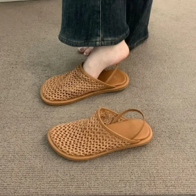 Mesh Hollow Woven Toe Sandals for Women for Summer Wear New Style with Back Straps and Soft Soles for Beach Roman Shoes