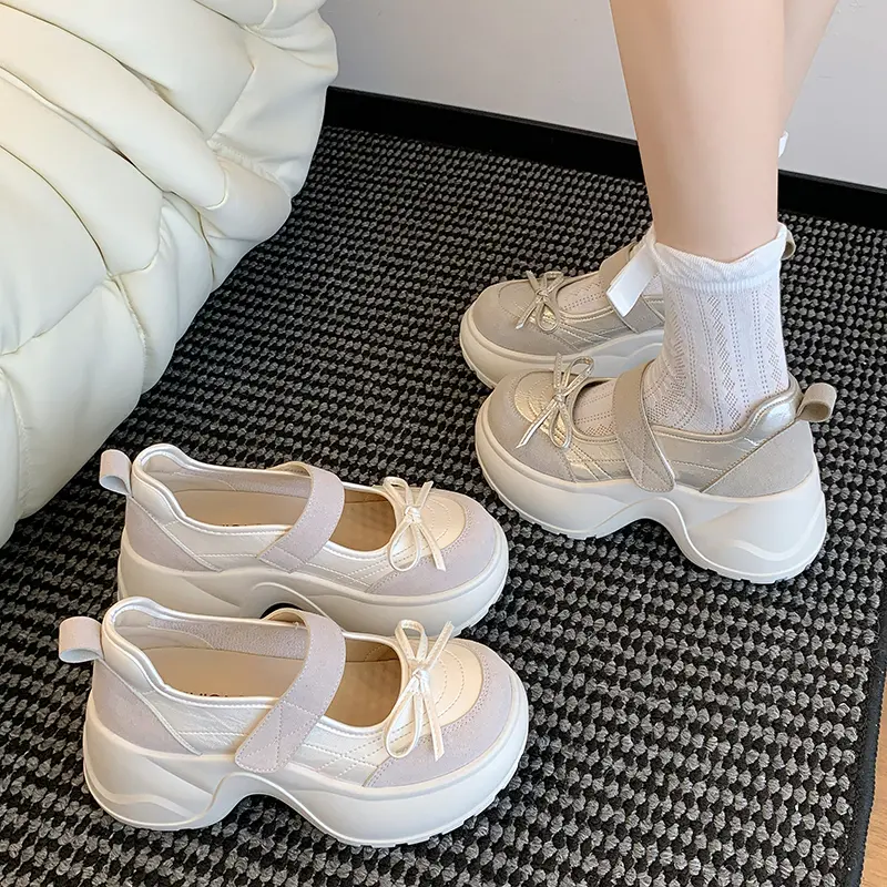 Bow Platform French Mary Jane Small Leather Shoes Women's Spring and Summer New Round Toe Shallow Mouth Heightened Single Shoes